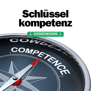 Der Nordpfeil eines Kompass zeigt auf das Wort Kompetenz.